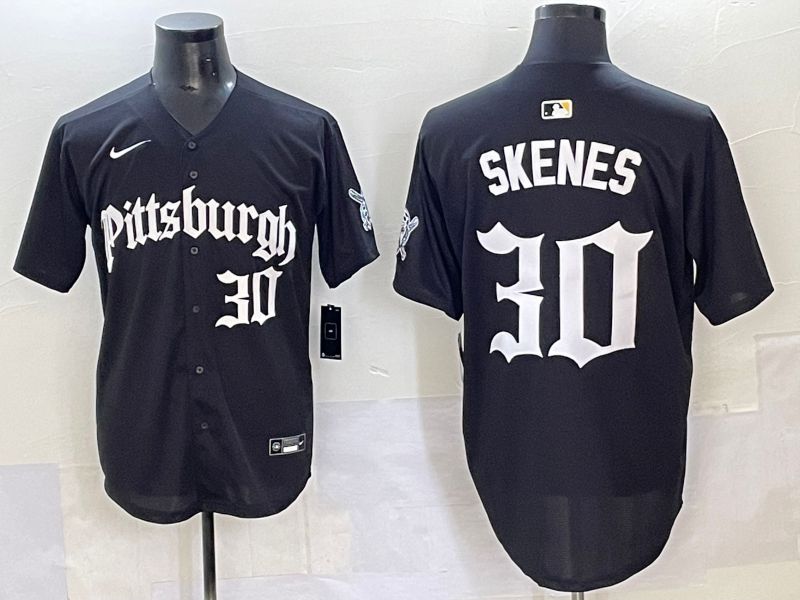 Men 2025 Pittsburgh Pirates #30 Skenes Black Five generations Joint Name Nike MLB Jersey style 9